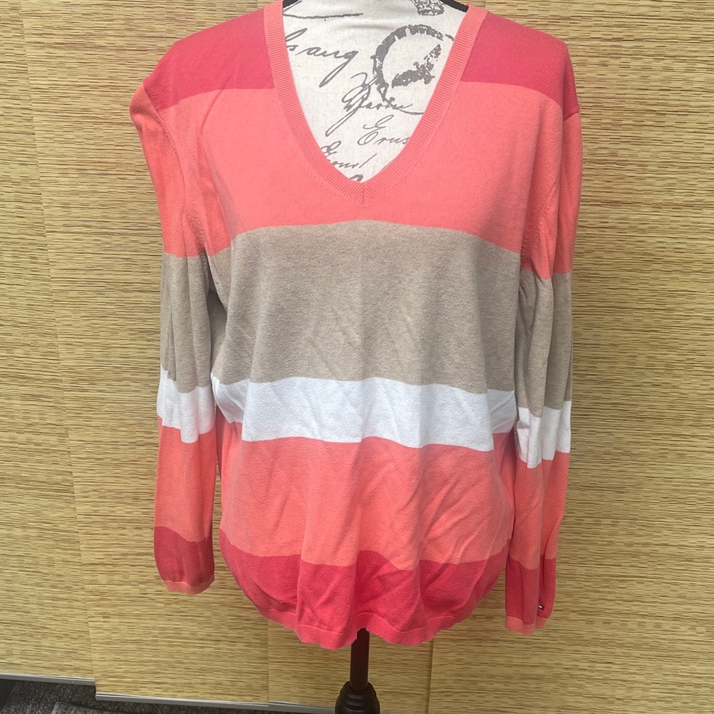 Tommy Hilfiger Coral and Beige Striped Tunic